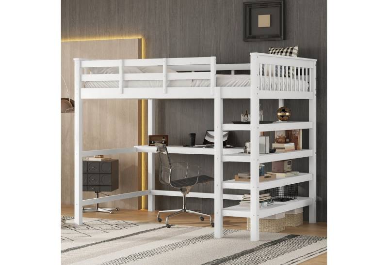 STILVORA Hochbett 140x200 mit matratze und schreibtisch,Kinderbett mit Ablagefächern (Gästebett Jugendbett Holzbett mit Ablagefächern und Unterbettschreibtisch, 140 x 200cm) mit Matratze von STILVORA