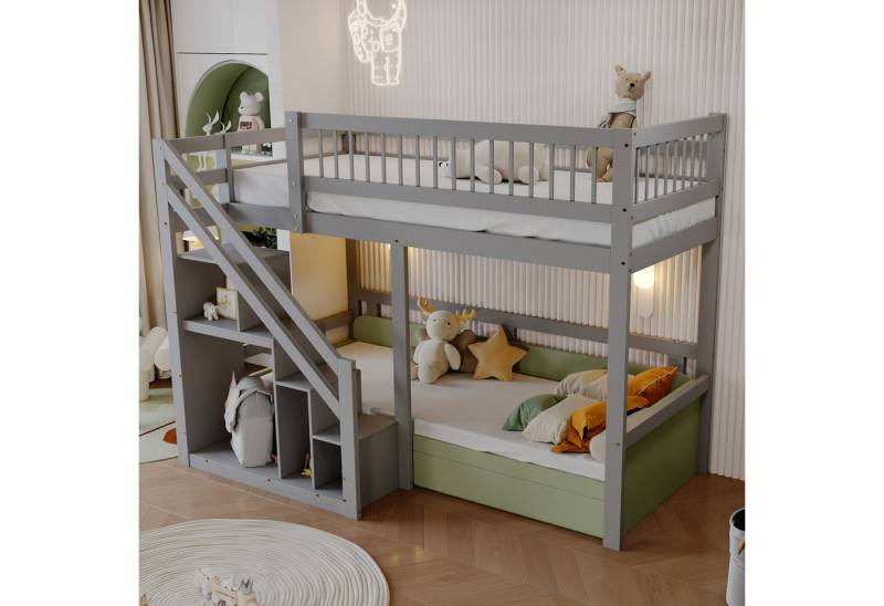 STILVORA Hochbett 90×200 Jugendbett mit Matratze,Kinderbett mit Stauraum und Treppe (Jugendbett, Einzelbett, Massivholzrahmen, 90x200 cm) mit Matratze von STILVORA