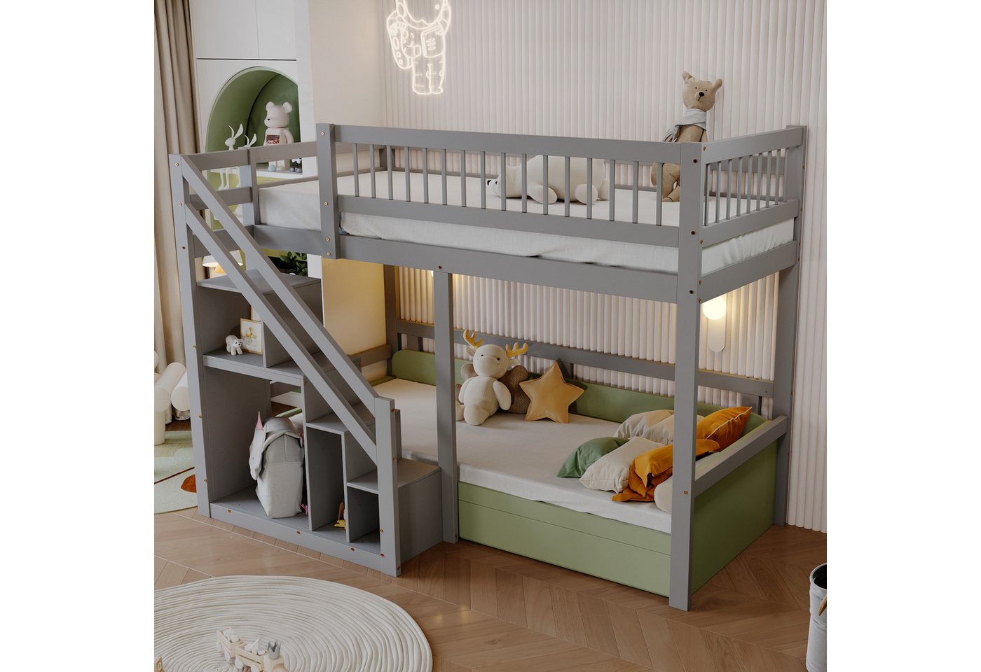 STILVORA Hochbett 90×200 Jugendbett mit Stauraum und Treppe,Kinderbett ohne Matratze (Jugendbett, Einzelbett, Massivholzrahmen, 90x200 cm) ohne Matratze von STILVORA