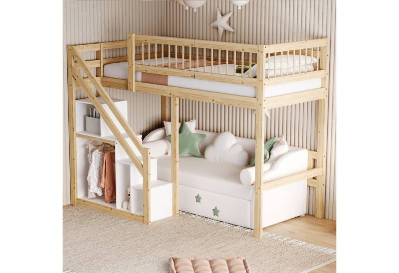 STILVORA Hochbett 90×200 Jugendbett mit Stauraum und Treppe,Kinderbett ohne Matratze (Jugendbett, Einzelbett, Massivholzrahmen, 90x200 cm) ohne Matratze von STILVORA