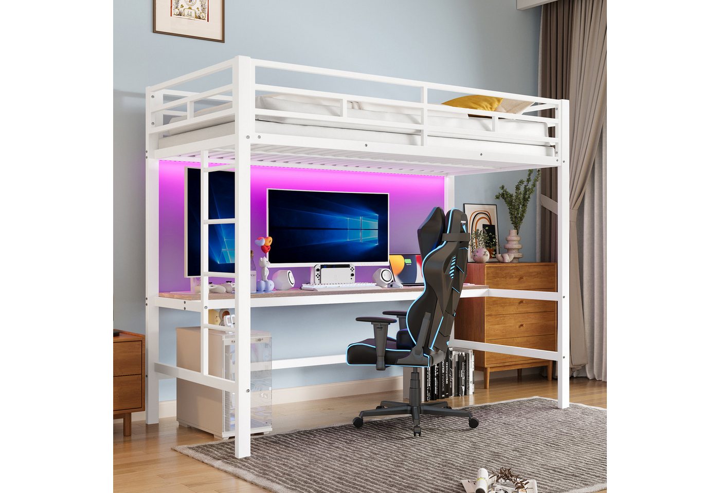 STILVORA Hochbett 90×200 Jugendbett mit matratze,Metallbett mit Steckdose+USB,Tisch (90x200 cm mit Tisch & USB, APP-gesteuertes LED-Licht, sichere Treppe & Geländer, stabiler Metallrahmen, für Kinder & Jugendliche) Ohne Matratze STILVORA Hochbett 90×200 Jugendbett mit matratze,Metallbett mit Steckdose+USB,Tisch (90x200 cm mit Tisch & USB, APP-gesteuertes LED-Licht, sichere Treppe & Geländer, stabiler Metallrahmen, für Kinder & Jugendliche) Ohne Matratze von STILVORA