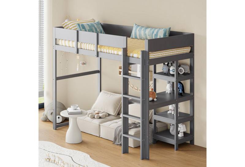STILVORA Hochbett 90×200 Kinderbett mit Lattenrost & Regale,Bettgestell ohne Matratze (mit Lattenrost und Ablage, geeignet für Kinder und Jugendliche, 90 x 200 cm) ohne Matratze von STILVORA