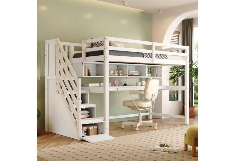 STILVORA Hochbett 90×200 Kinderbett mit Schreibtisch & Regal,Bettgestell ohne Matratze (Jugendbett, Stauraumbett, 1-St., 90*200cm, ohne Matratze) mit großer Stauraum von STILVORA