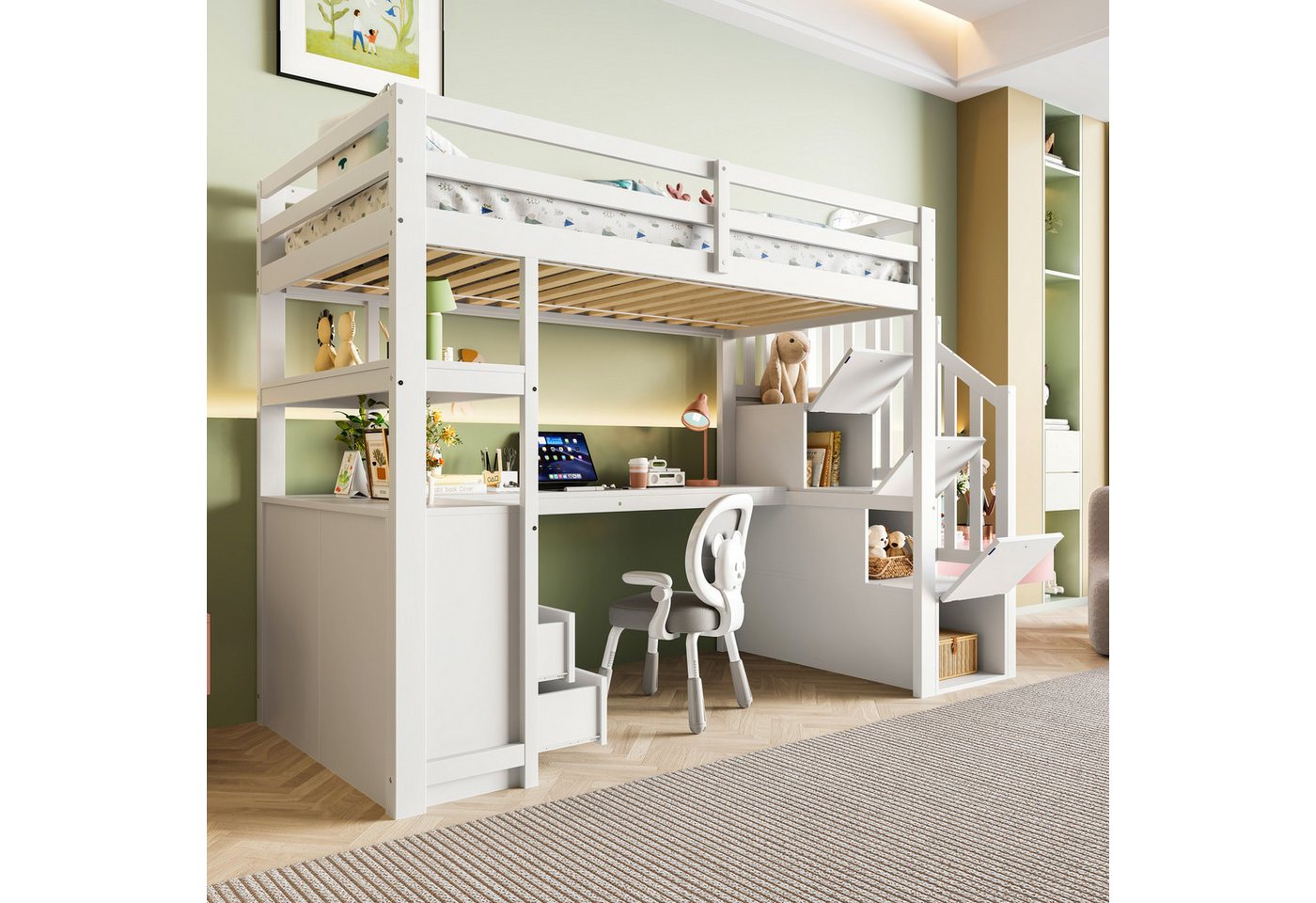 STILVORA Hochbett 90x200 mit Schreibtisch,Jugendbett Bettgestell mit Stauraumtreppe STILVORA Hochbett 90x200 mit Schreibtisch,Jugendbett Bettgestell mit Stauraumtreppe von STILVORA