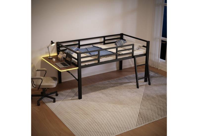 STILVORA Hochbett 90x200 mit Schreibtisch,Kinderbett mit Geländer,LED,ohne matratze (Metallbett mit klappbarem Schreibtisch, LED-Lichtband und Sicherheitsgeländer – Weiße Ausführung, ideal für Kinder, Jugendliche und Studenten – Praktische Leiter, stabile Struktur und vielseitige Funktionen, 90x200 cm) ohne Matratze von STILVORA