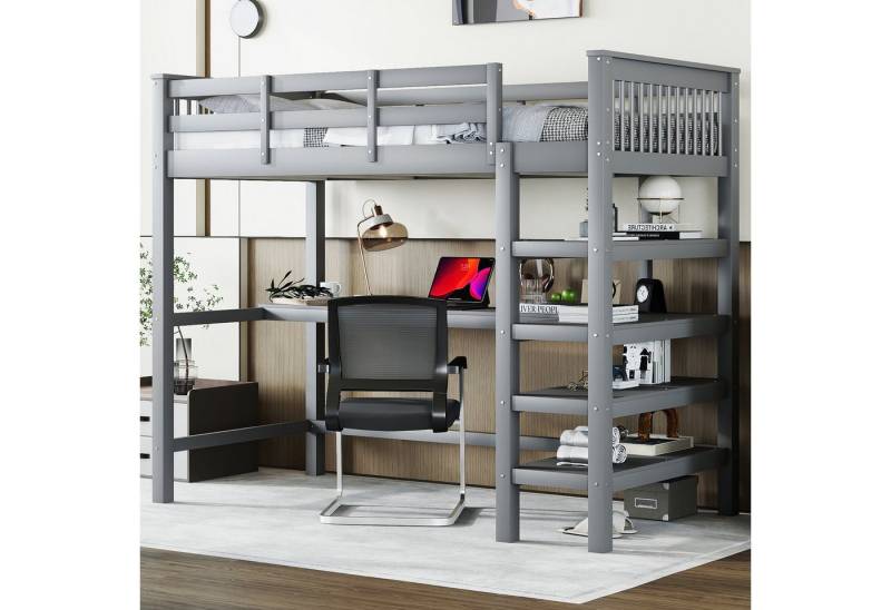 STILVORA Hochbett 90x200 mit matratze und schreibtisch,Kinderbett mit Ablagefächern (Gästebett Jugendbett Holzbett mit Ablagefächern und Unterbettschreibtisch, 90 x 200 cm) mit Matratze von STILVORA