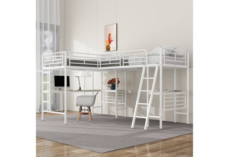 STILVORA Hochbett 90×200 mit schreibtisch,Doppelbett mit hohes Geländer,ohne matrartze (Tisch unter dem Bett, Doppeltreppe, hohes Geländer 90x200cm) ohne Matratze von STILVORA