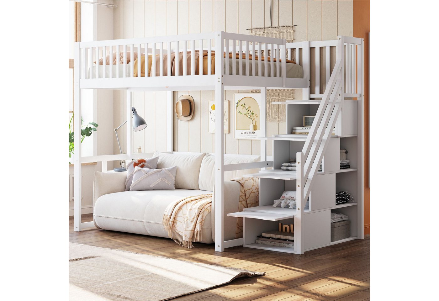 STILVORA Hochbett Kinderbett 140x200 mit Stauraum Jugendbett mit Zäune,Massive Kiefer (mit Sicherheits-Aufbewahrungsleiter, Bettgestell aus massivem Kiefernholz für Kinder und Jugendliche, 140 x 200 cm) ohne Matratze STILVORA Hochbett Kinderbett 140x200 mit Stauraum Jugendbett mit Zäune,Massive Kiefer (mit Sicherheits-Aufbewahrungsleiter, Bettgestell aus massivem Kiefernholz für Kinder und Jugendliche, 140 x 200 cm) ohne Matratze von STILVORA