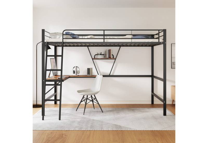 STILVORA Hochbett erwachsene 90x200 mit matratze&Schreibtisch,Jugendbett mit Lattenrost (mit L-förmigem Schreibtisch und einem Regal, für Kinder, Jugendliche und Erwachsene 90x200cm) mit Matratze von STILVORA