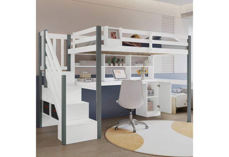 STILVORA Hochbett mit matratze und Tisch,Jugendbett mit Stauraum,Kinderbett mit Leiter (mit Stauraum und seitlicher Leiter, Integriertem Bücherregal, Stoff-Aufbewahrungsboxen und Schreibtisch, 90x200cm, Ideal für Kinder- und Jugendzimmer) ohne Matratze von STILVORA