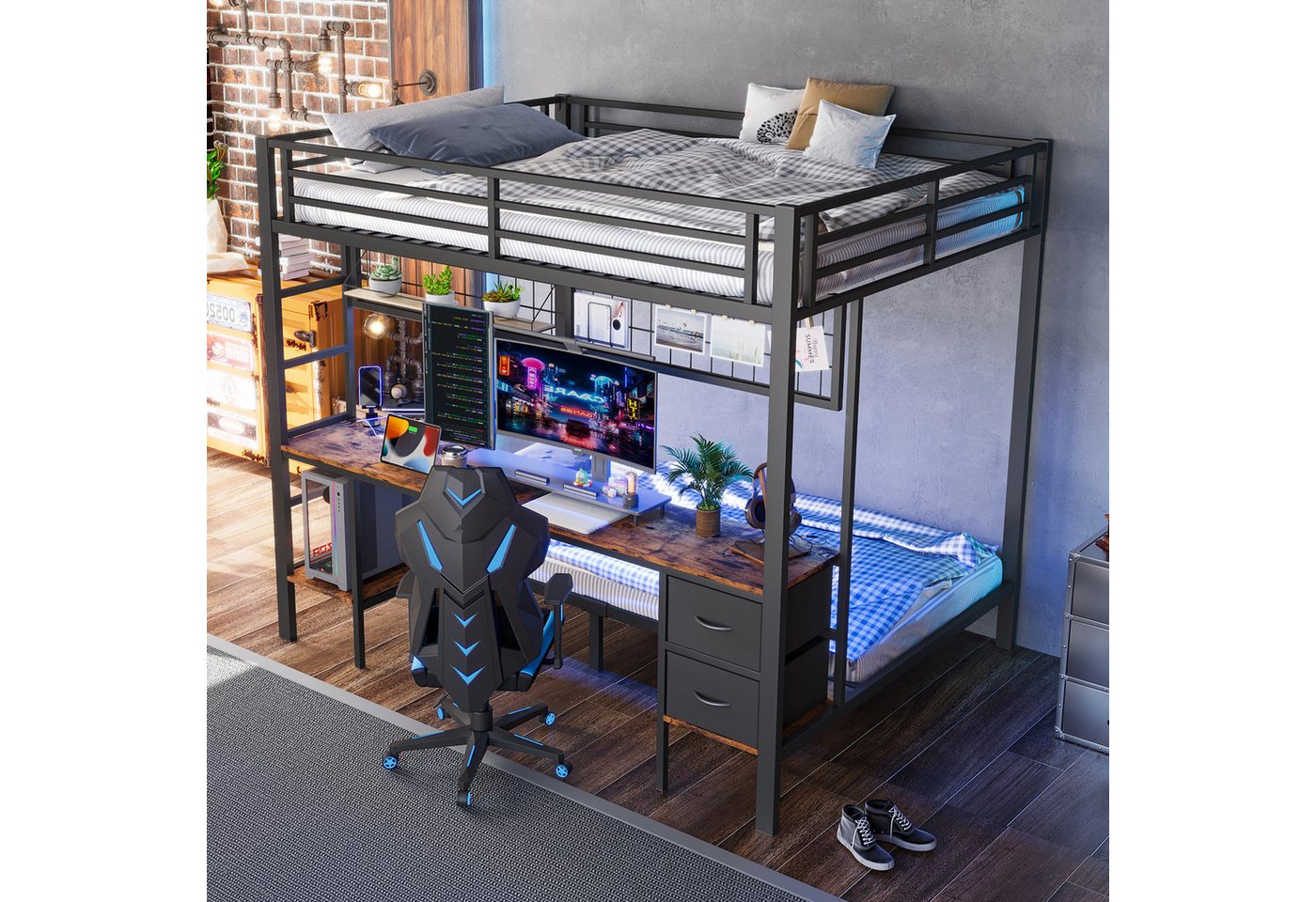 STILVORA Hochbett mit schreibtisch,Etagenbett 140×200 & 90×200 mit matratze, LED & USB STILVORA Hochbett mit schreibtisch,Etagenbett 140×200 & 90×200 mit matratze, LED & USB von STILVORA