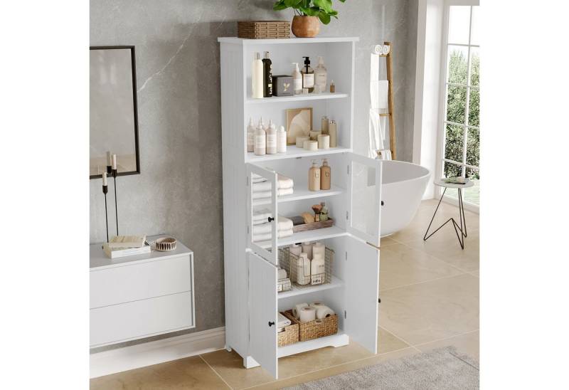 STILVORA Hochschrank Badezimmerschrank mit verstellbare Trennwände,Highboard mit Glastür (Badezimmer-Hochschrank 57,5 x 28,5 x 160 cm, Feuchtigkeitsbeständig, Flexibel Verstellbare Fächer, Glasschranktüren & Holzschranktüren, Modernes Design für Badezimmer & Gäste-WC, 1-St., aus MDF) mit Stauraum von STILVORA