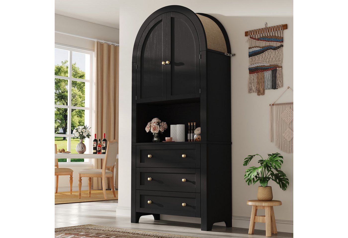 STILVORA Hochschrank Wohnzimmer Atmungsaktive Highboard schwarz,Vitrine mit Schubladen&Tür (70 x 35 x 180 cm (L x B x H) mit Schubladen und Türen von STILVORA