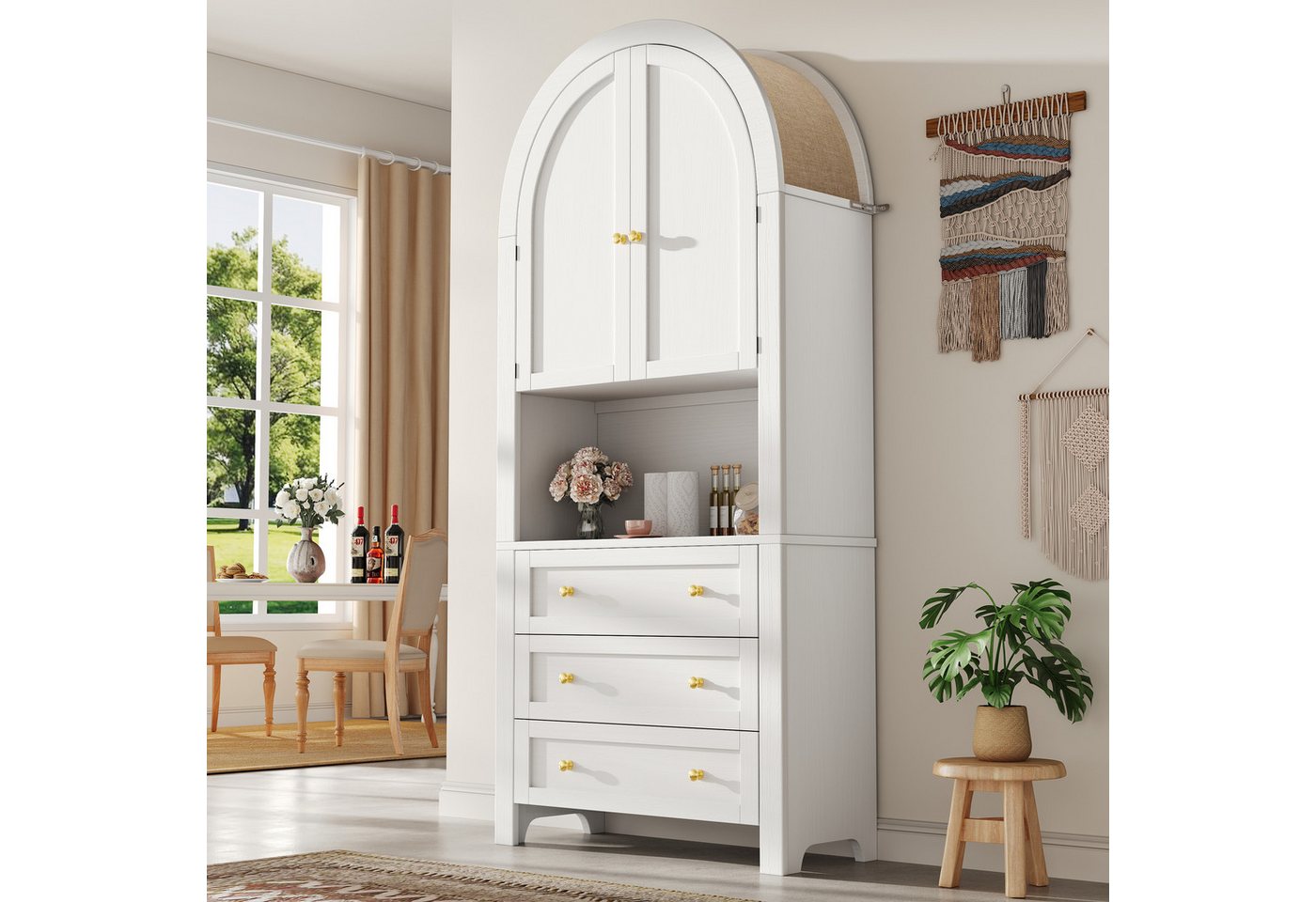 STILVORA Hochschrank Wohnzimmer Atmungsaktive Highboard weiß,Vitrine mit Schubladen & Tür (70 x 35 x 180 cm (L x B x H) mit Schubladen und Türen von STILVORA