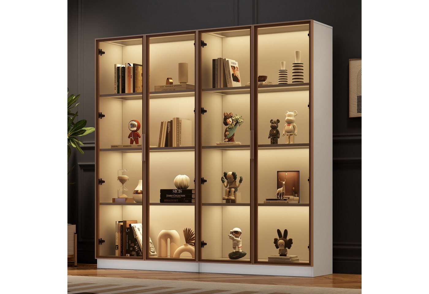 STILVORA Hochschrank mit LED,2er-Set Standvitrine Highboard mit beweglichen Einlegeböden (2-St., 80*40*160cm) mit LED-Beleuchtung und verstellbaren Einlegeböden von STILVORA