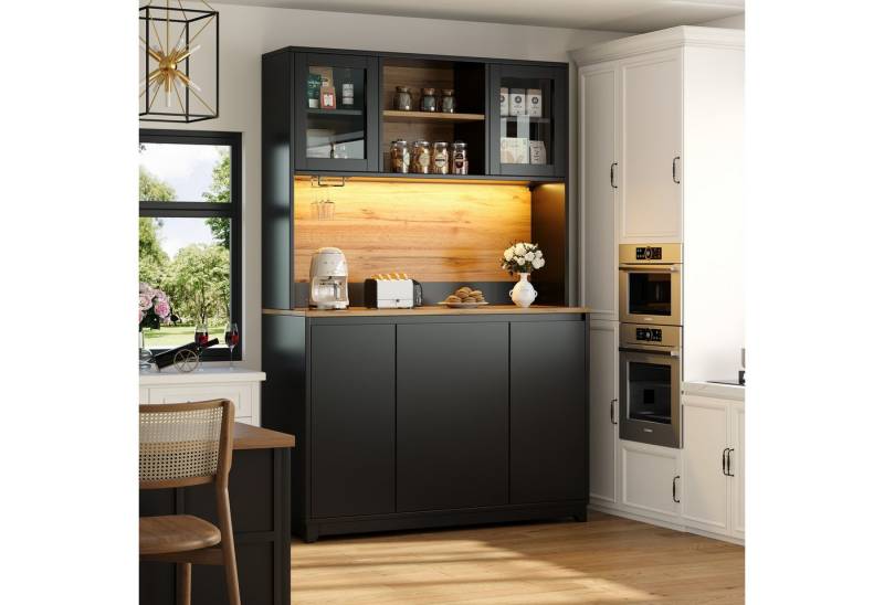 STILVORA Hochschrank mit LED&Abfallfach,Küchenschrank Aufbewahrungsschrank mit Acryltüren (mit LED-Beleuchtung, großzügiger Stauraum, App-gesteuert, 1-St., 120*40*180cm(L x B x H) mit LED-Beleuchtung und Acryltüren von STILVORA