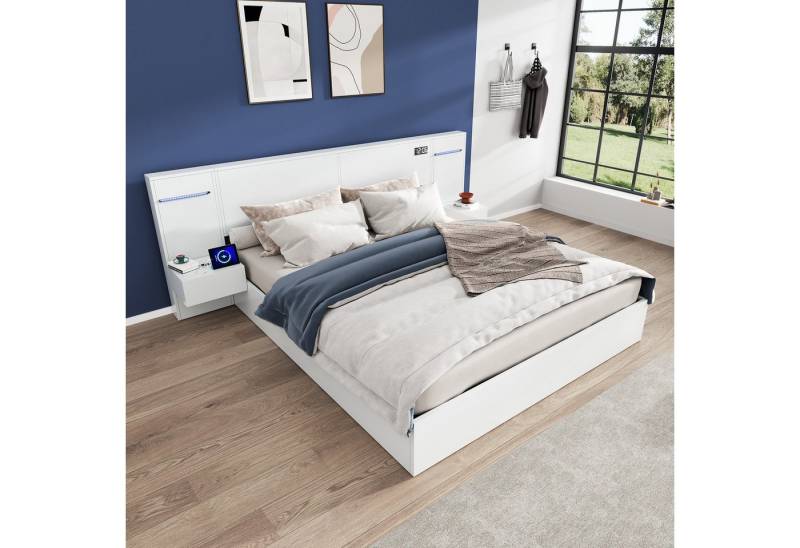 STILVORA Holzbett 180×200 Doppelbett mit USB-Anschluss,Uhr und Bluetooth-Lautsprecher (Doppelbett, Funktionsbett, 1-tlg., 180*200cm, ohne Matratze), mit USB-Anschluss, elektronischer Uhr, Bluetooth-Lautsprecher von STILVORA
