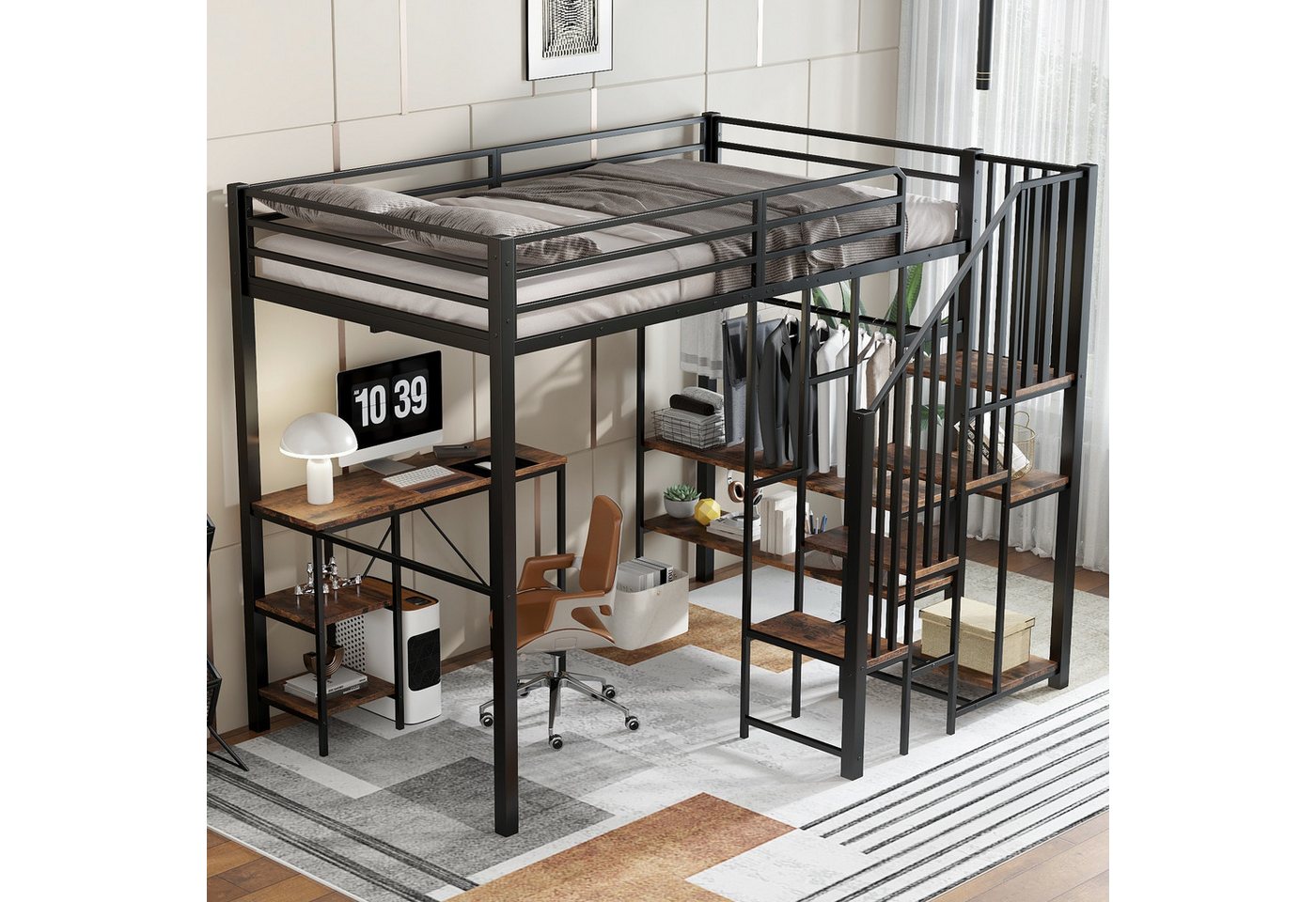 STILVORA Kinderbett 120x200 mit Schreibtisch, Bettgestell Kinderbett mit Eckleiterschrank (120x200cm mit integriertem Schreibtisch, offenem Kleiderschrank & Eckleiterschrank, für kleine Schlafzimmer & WG-Zimmer), ohne Matratze STILVORA Kinderbett 120x200 mit Schreibtisch, Bettgestell Kinderbett mit Eckleiterschrank (120x200cm mit integriertem Schreibtisch, offenem Kleiderschrank & Eckleiterschrank, für kleine Schlafzimmer & WG-Zimmer), ohne Matratze von STILVORA