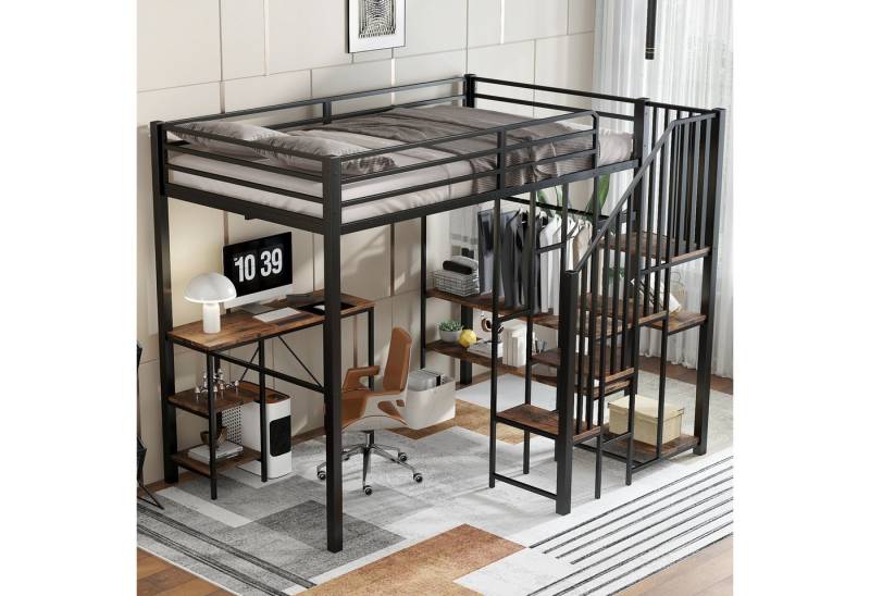 STILVORA Kinderbett 120x200 mit Schreibtisch, Bettgestell Kinderbett mit Eckleiterschrank (120x200cm mit integriertem Schreibtisch, offenem Kleiderschrank & Eckleiterschrank, für kleine Schlafzimmer & WG-Zimmer), ohne Matratze von STILVORA