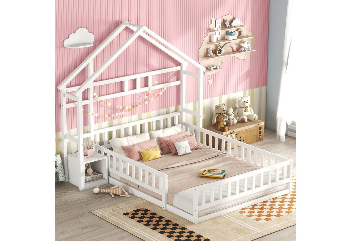STILVORA Kinderbett 140x190 mit Nachttischen,Hausbetten mit Geländer,Bett mit Lattenrost (140x190cm aus Kiefernholz mit Nachttisch & Schutzgeländer, für Jungen & Mädchen im Spiel- oder Schlafzimmer), ohne Matratze STILVORA Kinderbett 140x190 mit Nachttischen,Hausbetten mit Geländer,Bett mit Lattenrost (140x190cm aus Kiefernholz mit Nachttisch & Schutzgeländer, für Jungen & Mädchen im Spiel- oder Schlafzimmer), ohne Matratze von STILVORA