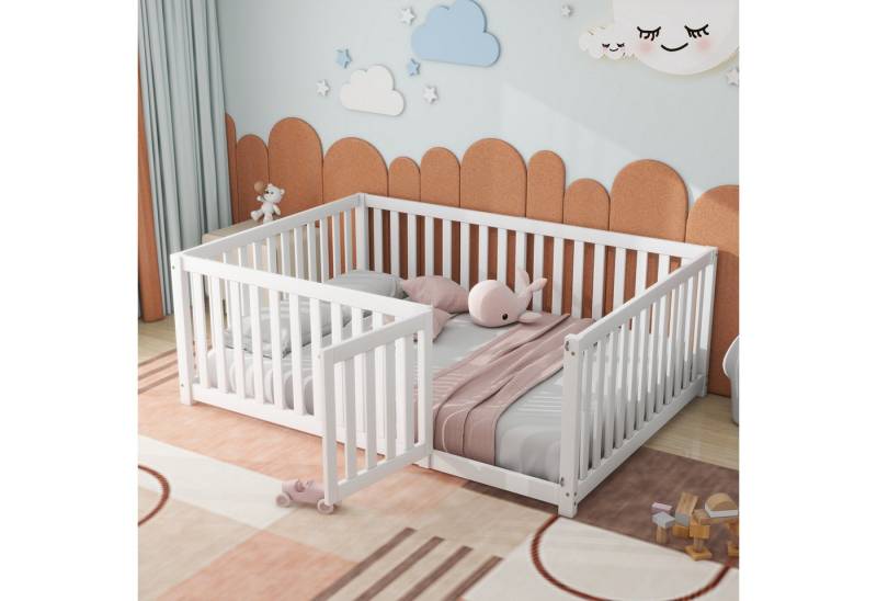 STILVORA Kinderbett 140x200 Babybett mit Matratze,Bettgestell mit Zaun und Tür, Mit Matratze von STILVORA