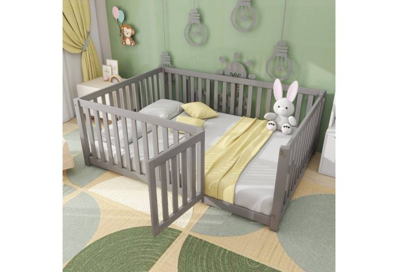 STILVORA Kinderbett 140x200 Babybett mit Matratze,Bettgestell mit Zaun und Tür, Mit Matratze von STILVORA