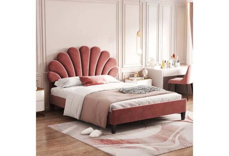 STILVORA Kinderbett 140x200 Polsterbett Gästebett mit Lattenrost,Jugendbett ohne Matratze (Samtstoff, mit blumenförmigem Kopfteil und Lattenrost), Ohne Matratze von STILVORA