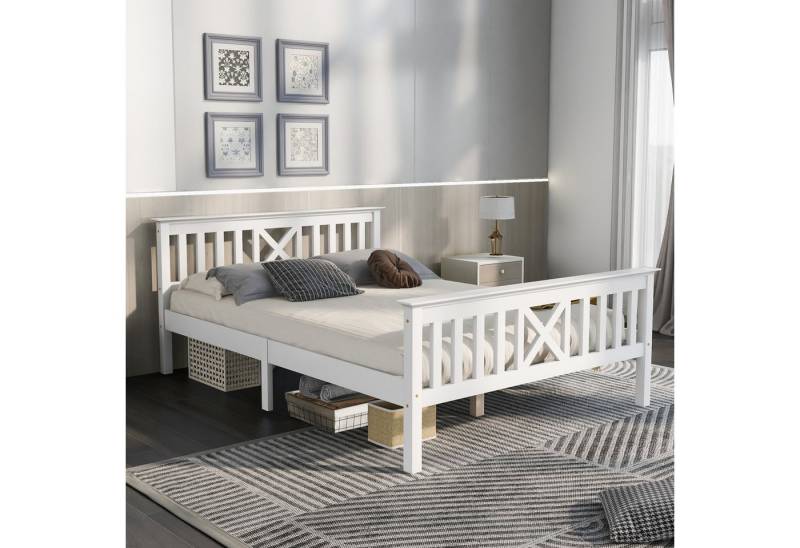 STILVORA Kinderbett 140×200 mit X-form-Kopfteil,Bettgestell Jugendbett mit Lattenrost (aus Bettgestell mit Lattenrost und Schublade Holzbett mit Kopfteil), Erhältlich in Einzel- und Doppelgröße von STILVORA