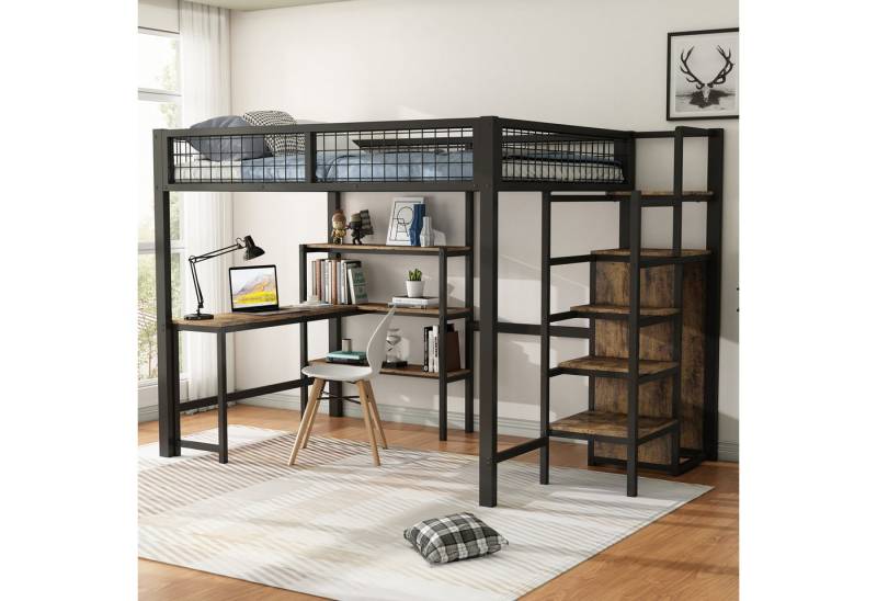 STILVORA Kinderbett 140×200 mit matratze,Jugendbett mit Schreibtisch und Kleidungschrank (aus Metall mit Einbauschrank und Schreibtisch – platzsparende Lösung für Jugend- und Arbeitszimmer, 140x200cm), ohne Matratze von STILVORA