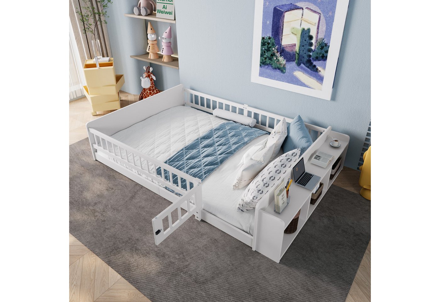 STILVORA Kinderbett 140x200 mit matratze,Kiefernholz Babybett Holzbett mit Stauraum,weiß von STILVORA
