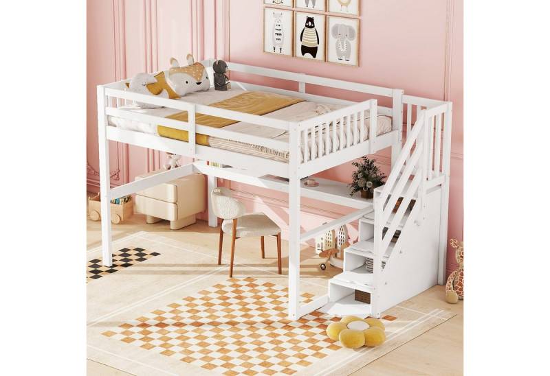 STILVORA Kinderbett 140x200 mit stauraum,Kinderbett mit Schreibtisch,ohne matrartze,weiß (Hochbett Kinderhochbett mit Stauraumschubladen, Schreibtisch., mit Stauraumschubladen und Unterbettschreibtisch), ohne Matratze von STILVORA