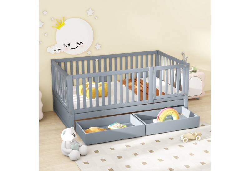 STILVORA Kinderbett 90x200 Babybett mit Matratze,Bettgestell mit Stauraum und Zaun (Kinderbett mit Vollabtrennung, mit 2 Schubladen, Mehrzweckbettrahmen umbaubar in zwei getrennte Betten), Mit Matratze von STILVORA