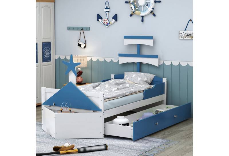 STILVORA Kinderbett 90×200 Bettgestell mit Matratze,Einzelbett mit Stauraum & Stauschrank (inklusive 2 Schubladen und Stauraum am Fußende – Holz, 90 x 200 cm), mit Matratze von STILVORA