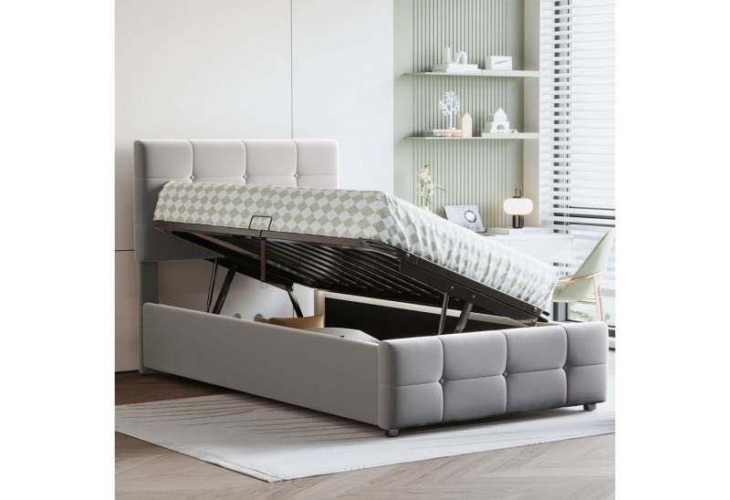 STILVORA Kinderbett 90×200 Bettgestell mit Matratze,bett mit Hydraulisches Stauraumbett (mit hydraulischem Stauraum und verstellbarem Kopfteil, 90 x 200 cm), mit Matratze von STILVORA