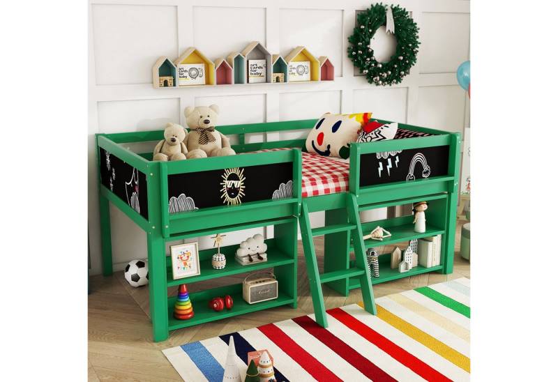 STILVORA Kinderbett 90×200 Hochbett kinder mit Geländer,Holzbett mit Leiter,ohne matratze (Hochwertiges halbhohes Bett, aus Kiefernholz mit mehreren Staufächern, Sicherheitsgeländer und stabiler Leiter, 90x200 cm), ohne Matratze von STILVORA