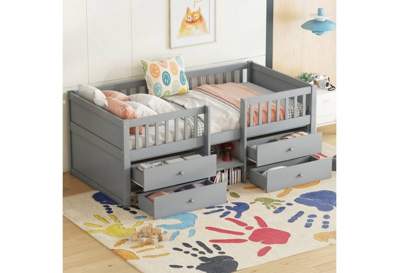 STILVORA Kinderbett 90×200 Hochbett kinder mit Stauraum,Holzbett mit Leiter,ohne matratze (Halbhohes Bett aus Kiefernholz mit 4 Schubladen, Sicherheitsgitter & Leiter –120 kg Tragkraft – Ohne Matratze, 90x200 cm), ohne Matratze von STILVORA