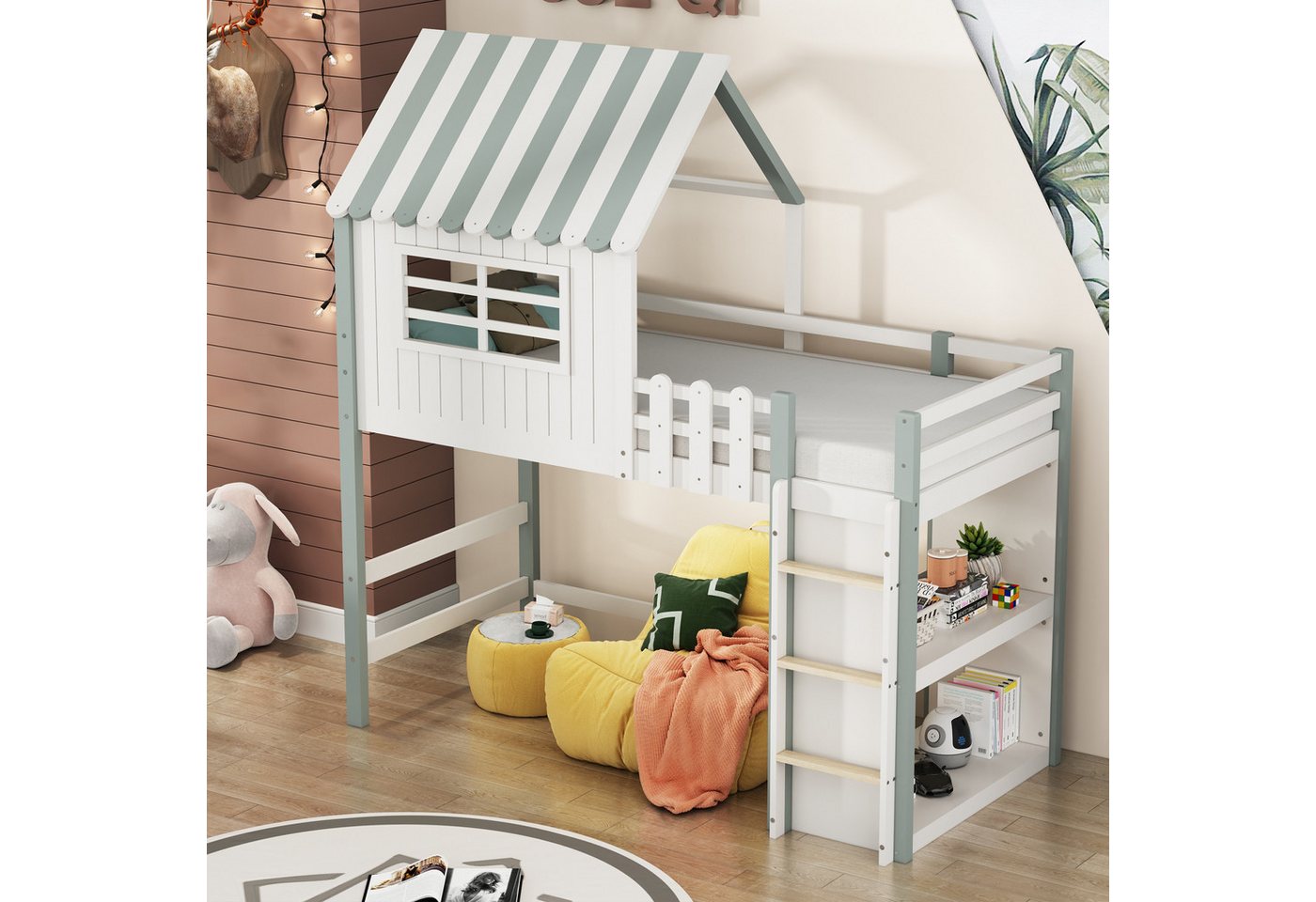 STILVORA Kinderbett 90x200 Hochbett mit leiter & Stauraum&,Bettgestell ohne Matratze (mit Lattenrost 90x200 cm), ohne Matratze von STILVORA