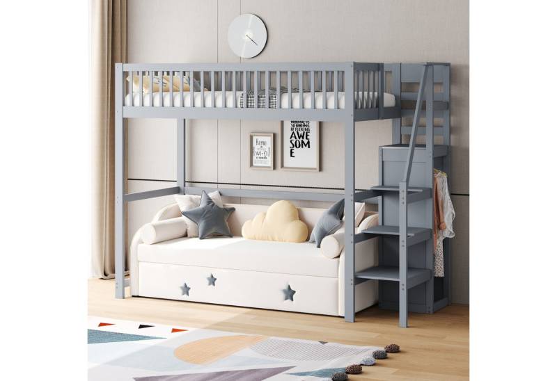 STILVORA Kinderbett 90x200 Kinderbett mit Matratze,Jugendbett mit treppe und regal (Regal und Kleiderschrank, ideal für Kinderzimmer, 90 x 200 cm), Ohne Matratze von STILVORA