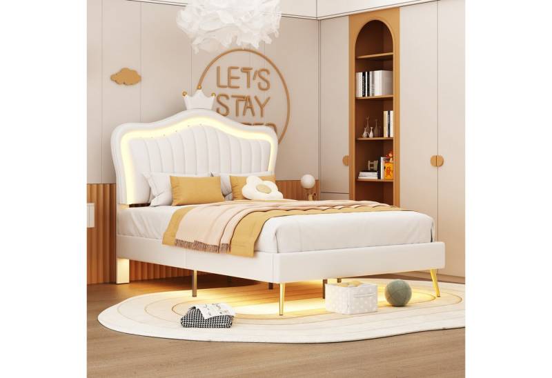 STILVORA Kinderbett 90x200 Polsterbet mit LED-Leuchten&Lattenrost,Jugendbett ohne Matratze (mit LED-Leuchten, Lattenrost und Rückenlehne(Matratze nicht enthaltet), Kronen-Doppelbettgestell), Ohne Matratze von STILVORA