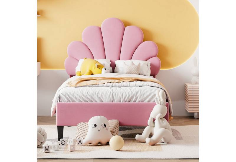 STILVORA Kinderbett 90x200 Polsterbett Gästebett mit Lattenrost,Jugendbett ohne Matratze (hautfreundlichem Samtstoff, mit Kopfteil in Blumenform und Lattenrost), Ohne Matratze von STILVORA