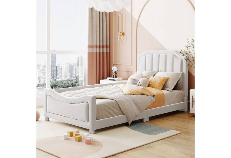 STILVORA Kinderbett 90×200 Polsterbett mit Rückenlehne Armlehne,Bettgestell ohne Matratze (mit Rückenlehne Armlehne Eltern-Kind-Bett Jugendbett Gästebett, Schlafsofa Bettgestell Flanell Multifunktionsweichbett 90*200cm), ohne Matratze von STILVORA