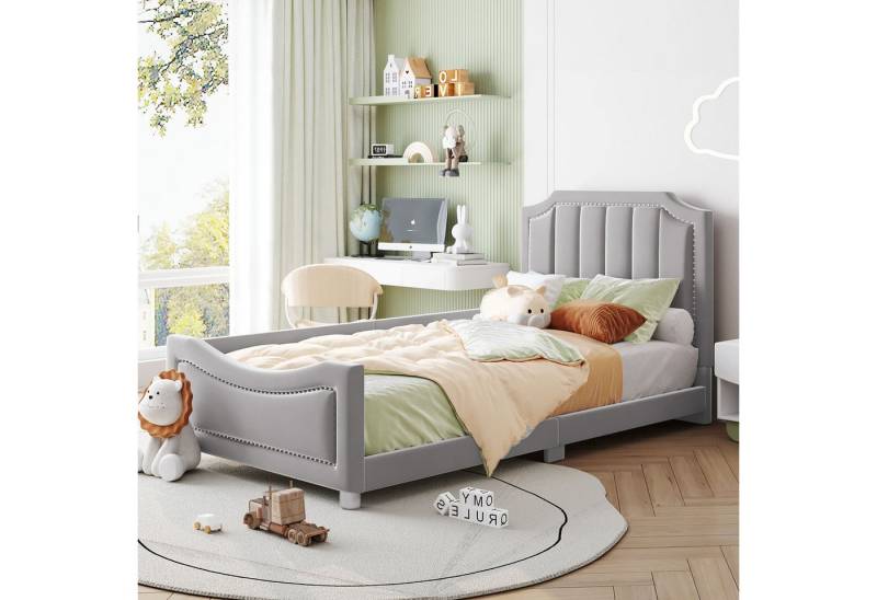 STILVORA Kinderbett 90×200 Polsterbett mit Rückenlehne Armlehne,Bettgestell ohne Matratze (mit Rückenlehne Armlehne Eltern-Kind-Bett Jugendbett Gästebett, Schlafsofa Bettgestell Flanell Multifunktionsweichbett 90*200cm), ohne Matratze von STILVORA