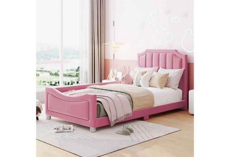 STILVORA Kinderbett 90×200 Polsterbett mit Rückenlehne Armlehne,Bettgestell ohne Matratze (mit Rückenlehne Armlehne Eltern-Kind-Bett Jugendbett Gästebett, Schlafsofa Bettgestell Flanell Multifunktionsweichbett 90*200cm), ohne Matratze von STILVORA