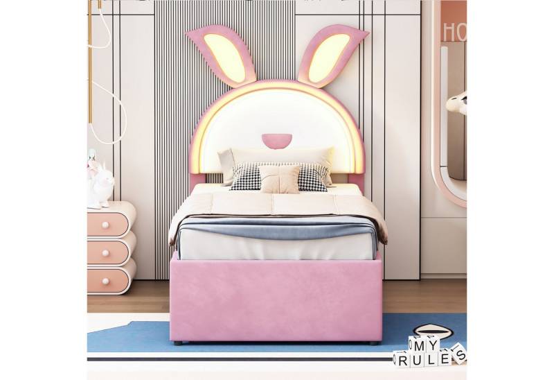 STILVORA Kinderbett 90x200 Polsterbett mit Stauraum&Ausziehbett,Bettgestell ohne Matratze (mit farbwechselnde LED-Licht, Jugendbett Gästebett, Samtstoff Multifunktionales gepolstertes Einzelbett-Schlafsofa), ohne Matratze von STILVORA