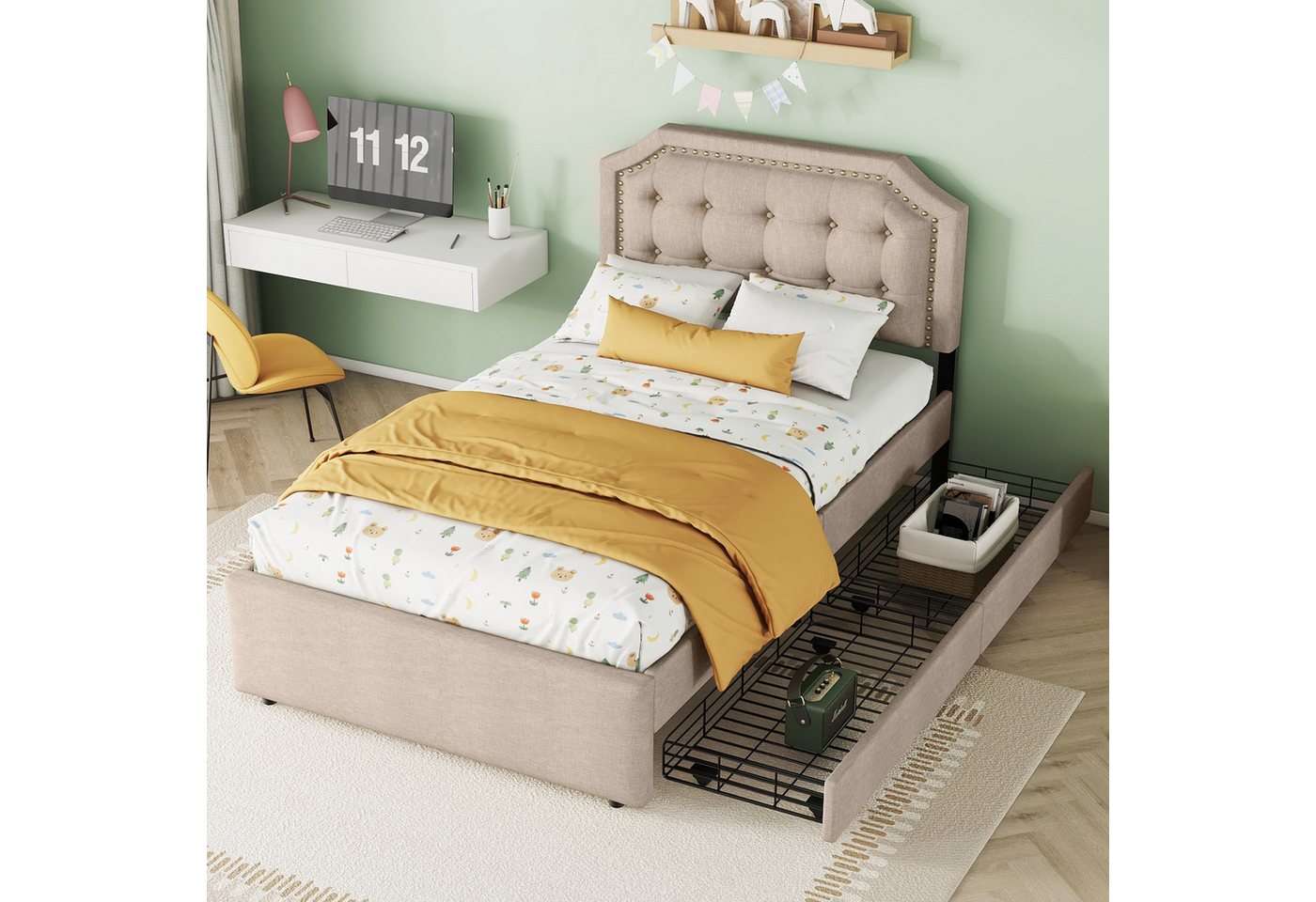 STILVORA Kinderbett 90×200 Polsterbett mit matratze und Stauraum,Bett mit Lattenrost (90*200 cm), mit Matratze von STILVORA