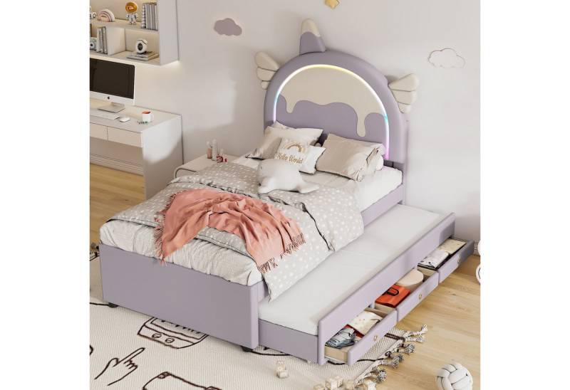 STILVORA Kinderbett 90x200 Polsterbett mit matratze & ausziehbett,Bettgestell mit Stauraum (90x200cm), mit Matratze von STILVORA