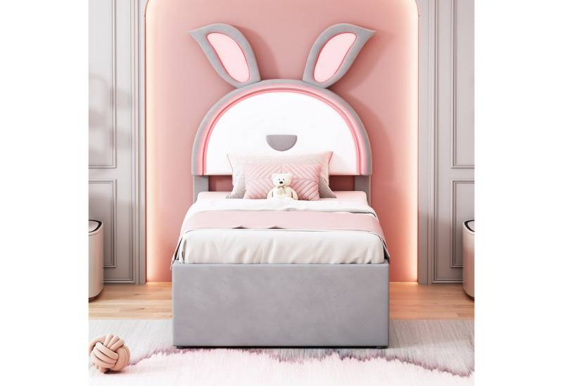 STILVORA Kinderbett 90x200 Polsterbett ohne Matratze,Bettgestell mit Stauraum&Ausziehbett (mit farbwechselnde LED-Licht, Jugendbett Gästebett, Samtstoff Multifunktionales gepolstertes Einzelbett-Schlafsofa), mit Matratze von STILVORA