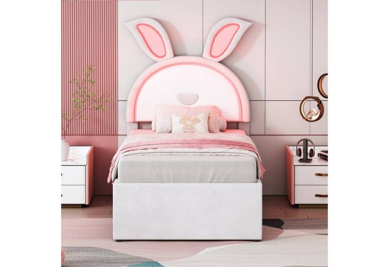 STILVORA Kinderbett 90x200 Polsterbett ohne Matratze,Bettgestell mit Stauraum&Ausziehbett (mit farbwechselnde LED-Licht, Jugendbett Gästebett, Samtstoff Multifunktionales gepolstertes Einzelbett-Schlafsofa), mit Matratze von STILVORA