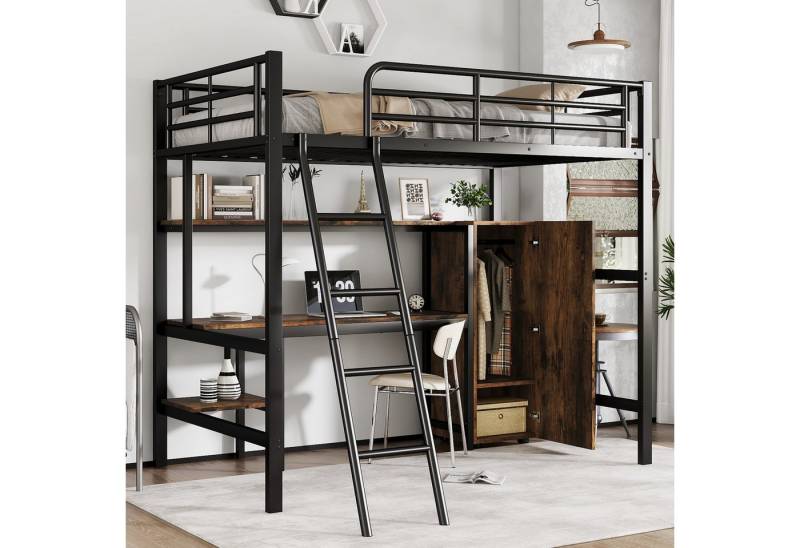 STILVORA Kinderbett 90x200 erwachsene Jugendbett mit schreibtisch, Bettgestell mit Schrank (mit Tisch und Kleiderschrank, 90x200cm, 5-stufige Leiter, Stauraum und stabile Lattenroste, 90x200 cm), ohne Matratze von STILVORA