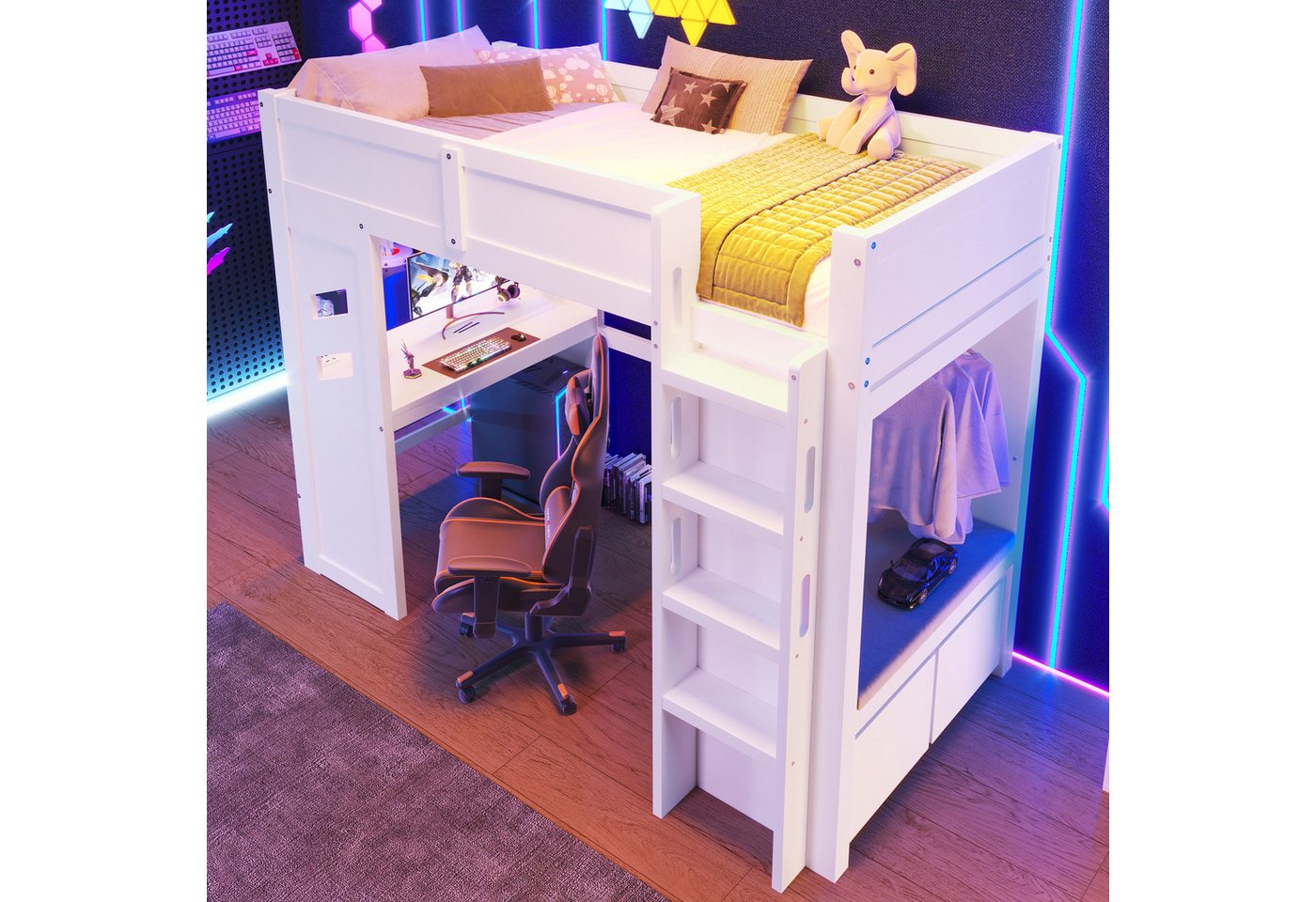 STILVORA Kinderbett 90×200 mit Matratze&Schreibtisch,Jugendbett Holzbett mit LED&USB+TYP-C (mit Gaming-Schreibtisch, LED-Beleuchtung, USB- und Typ-C-Anschlüssen, Wäscheleine und Schubladen, 90x200 cm), ohne Matratze STILVORA Kinderbett 90×200 mit Matratze&Schreibtisch,Jugendbett Holzbett mit LED&USB+TYP-C (mit Gaming-Schreibtisch, LED-Beleuchtung, USB- und Typ-C-Anschlüssen, Wäscheleine und Schubladen, 90x200 cm), ohne Matratze von STILVORA
